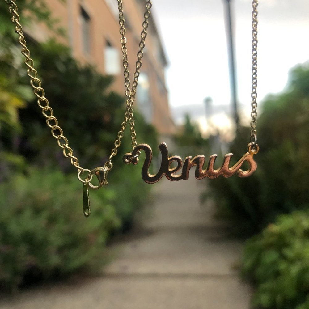 vintage "venus" gold name plate necklace